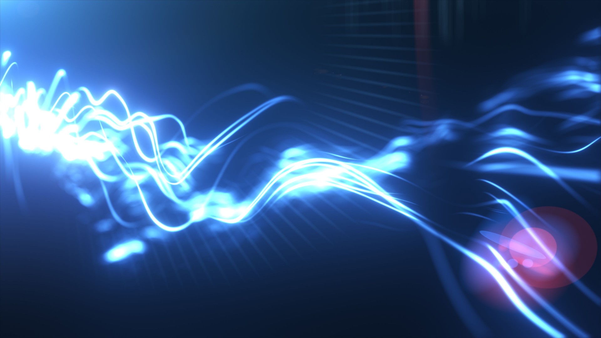 Abstract digital background with flowing blue energy lines, futuristic waves and glowing particles, technology concept